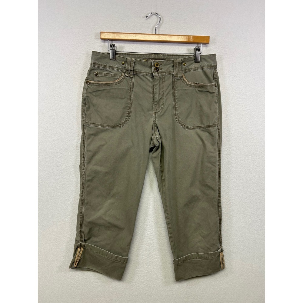 Jeanstar Utility Gorpcore Women 10 Olive Green Cuffed Capri Cropped‎ Pants